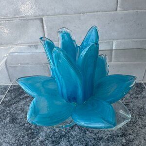 Blue Art Glass Lotus Flower Sculpture | Handcrafted Decorative Glass